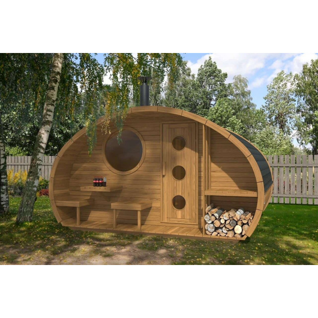 oval-sauna-frodo-300-outdoor-for-8-people-electric-or-wood-burning-harvia-stove-high-quality-heat-treated-spruce-5